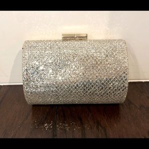 JIMMY CHOO Glitter Fabric Mini Tube Clutch